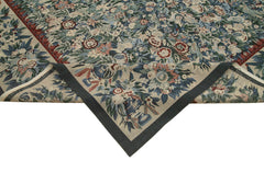 Needlepoint Floral Bej Çiçekli Pamuk Yün El Dokuma Halısı 363x446 Agacan