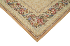 Needlepoint Floral Bej Çiçekli Pamuk Yün El Dokuma Halısı 315x444 Agacan