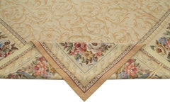 Needlepoint Floral Bej Çiçekli Pamuk Yün El Dokuma Halısı 315x444 Agacan