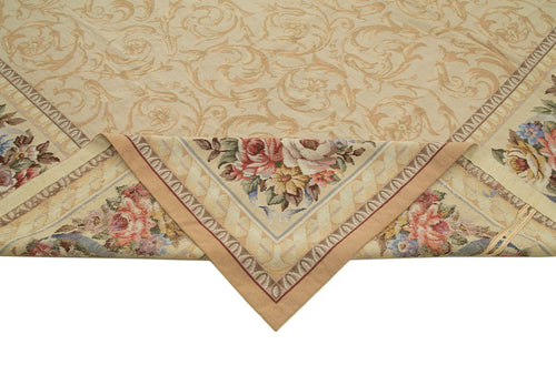 Needlepoint Floral Bej Çiçekli Pamuk Yün El Dokuma Halısı 315x444 Agacan