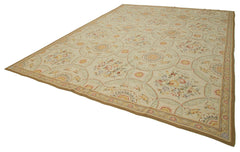 Needlepoint Floral Bej Çiçekli Pamuk Yün El Dokuma Halısı 346x449 Agacan
