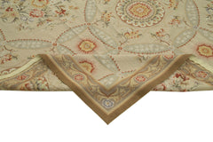 Needlepoint Floral Bej Çiçekli Pamuk Yün El Dokuma Halısı 346x449 Agacan