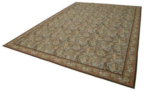 Needlepoint Floral Bej Çiçekli Pamuk Yün El Dokuma Halısı 288x409 Agacan