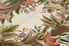 Needlepoint Floral Bej Çiçekli Pamuk Yün El Dokuma Halısı 241x304 Agacan