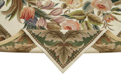 Needlepoint Floral Bej Çiçekli Pamuk Yün El Dokuma Halısı 241x304 Agacan
