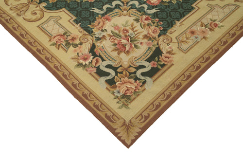 Needlepoint Floral Bej Çiçekli Pamuk Yün El Dokuma Halısı 238x302 Agacan
