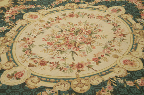 Needlepoint Floral Bej Çiçekli Pamuk Yün El Dokuma Halısı 238x302 Agacan