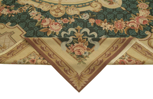 Needlepoint Floral Bej Çiçekli Pamuk Yün El Dokuma Halısı 238x302 Agacan