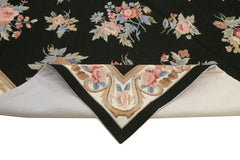 Needlepoint Floral Siyah Çiçekli Pamuk Yün El Dokuma Halısı 180x275 Agacan
