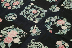 Needlepoint Floral Siyah Çiçekli Pamuk Yün El Dokuma Halısı 174x266 Agacan