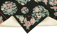 Needlepoint Floral Siyah Çiçekli Pamuk Yün El Dokuma Halısı 174x266 Agacan