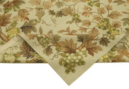Needlepoint Floral Bej Çiçekli Pamuk Yün El Dokuma Halısı 182x280 Agacan