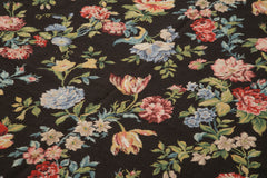 Needlepoint Floral Siyah Çiçekli Pamuk Yün El Dokuma Halısı 177x271 Agacan