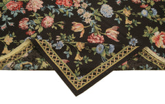 Needlepoint Floral Siyah Çiçekli Pamuk Yün El Dokuma Halısı 177x271 Agacan
