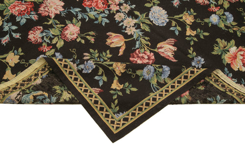 Needlepoint Floral Siyah Çiçekli Pamuk Yün El Dokuma Halısı 177x271 Agacan