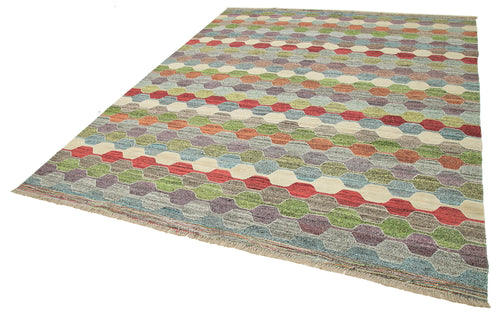 Scrap Fuşya Geometrik Pamuk Yün El Dokuma Halısı 247x303 Agacan