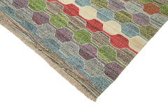 Scrap Fuşya Geometrik Pamuk Yün El Dokuma Halısı 247x303 Agacan