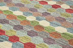 Scrap Fuşya Geometrik Pamuk Yün El Dokuma Halısı 247x303 Agacan