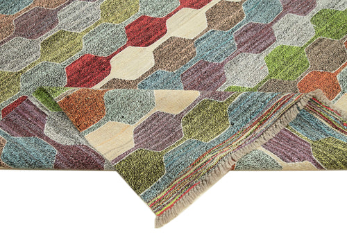 Scrap Fuşya Geometrik Pamuk Yün El Dokuma Halısı 247x303 Agacan