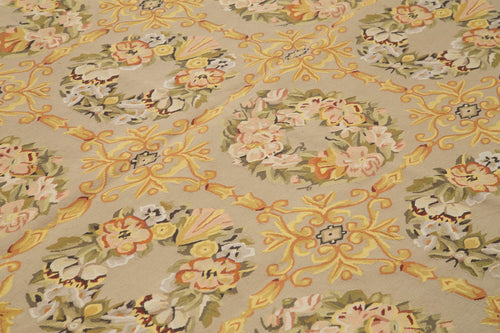 Aubusson Floral Yeşil Çiçekli Pamuk Yün El Dokuma Halısı 267x371 Agacan
