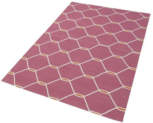 Geometric Duri Fuşya Geometrik Pamuk Yün El Dokuma Halısı 107x165 Agacan