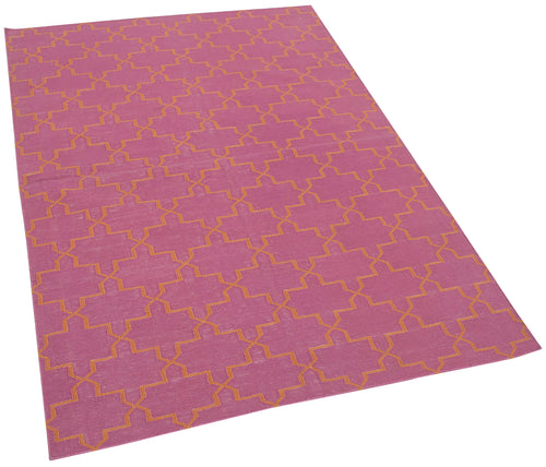Geometric Duri Fuşya Geometrik Pamuk Yün El Dokuma Halısı 115x166 Agacan