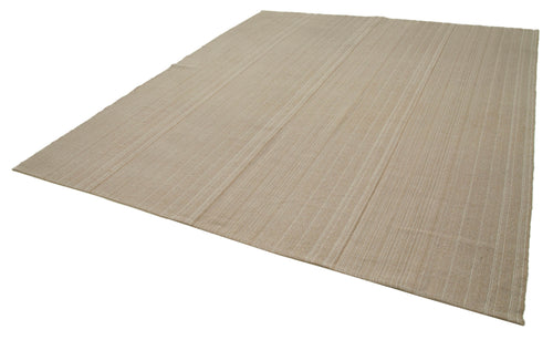 Vintage Flatweave Kahverengi Eskitme Pamuk Yün El Dokuma Halısı 283x323 Agacan