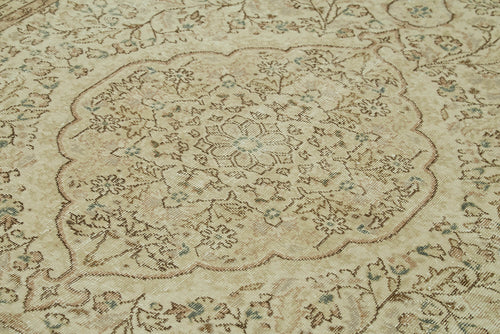 Vintage Bej Eskitme Pamuk Yün El Dokuma Halısı 204x306 Agacan