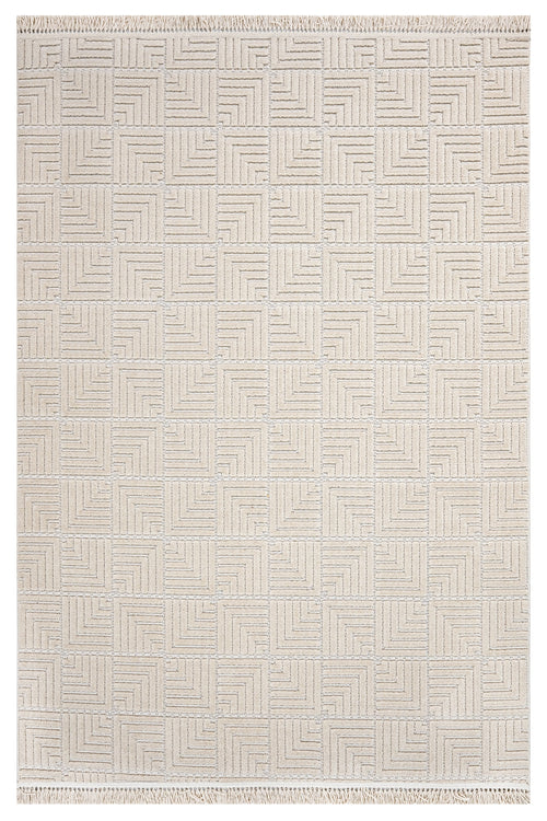 Dreamy Bej Geometrik Polyester Makine Alan Halısı Luxess