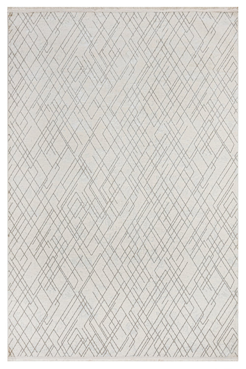 Edena Krem Geometrik Mikrofiber Polyester Makine Alan Halısı Luxess