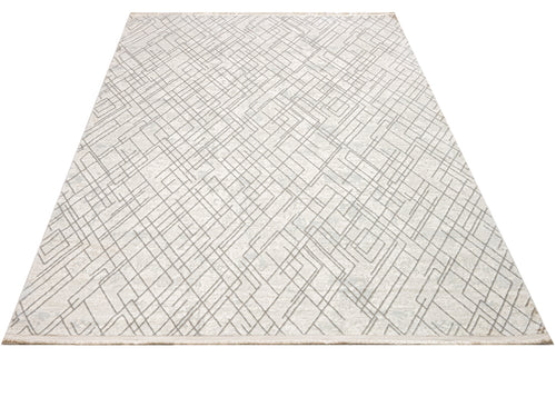 Edena Krem Geometrik Mikrofiber Polyester Makine Alan Halısı Luxess
