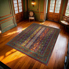 Bordo Bordürlü Modern Etnik Desenli Halı  | Makinada Yıkanabilir | Hav Toz Vermez | Leke Tutmayan | Kaymaz Taban | Dijital Makine Baskı | Salon Yolluk Mutfak Halısı