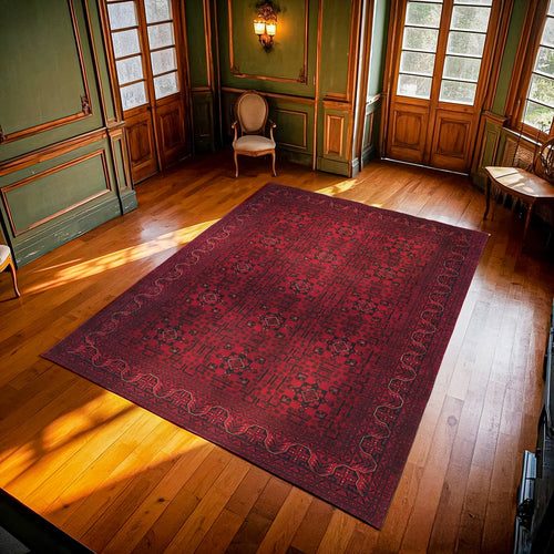 Bordo Çiçekli Modern Etnik Desenli Halı  | Makinada Yıkanabilir | Hav Toz Vermez | Leke Tutmayan | Kaymaz Taban | Dijital Makine Baskı | Salon Yolluk Mutfak Halısı