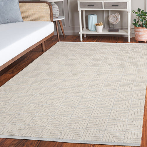 Dreamy Bej Geometrik Polyester Makine Alan Halısı