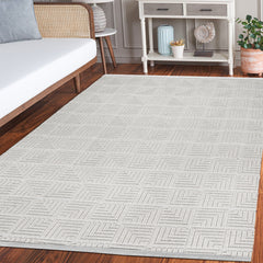 Ecewsk Gri Geometrik Polyester Makine Alan Halısı