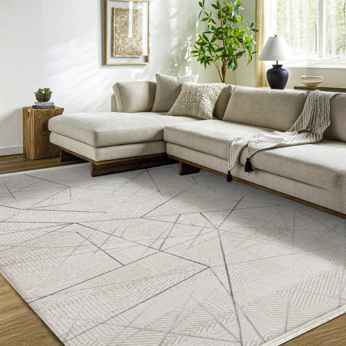 Canna-lily Gri Geometrik Pamuk Makine Halısı