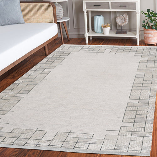 Cattail Gri Geometrik Akrilik Makine Halısı