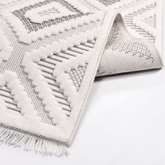 Mia Beyaz Geometrik Polyester Makine Halısı