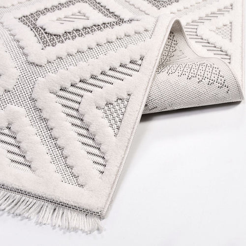 Mia Beyaz Geometrik Polyester Makine Halısı
