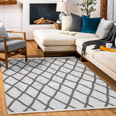Kamila Gri Geometrik Polyester Makine Halısı