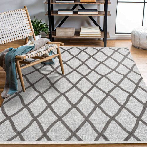 Kamila Gri Geometrik Polyester Makine Halısı