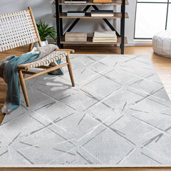 Mae Gri Geometrik Akrilik Makine Halısı