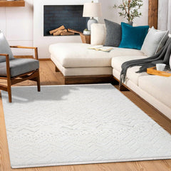 Spice Beyaz Geometrik Polyester Makine Alan Halısı