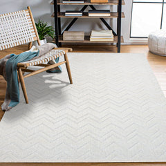 Spice Beyaz Geometrik Polyester Makine Alan Halısı