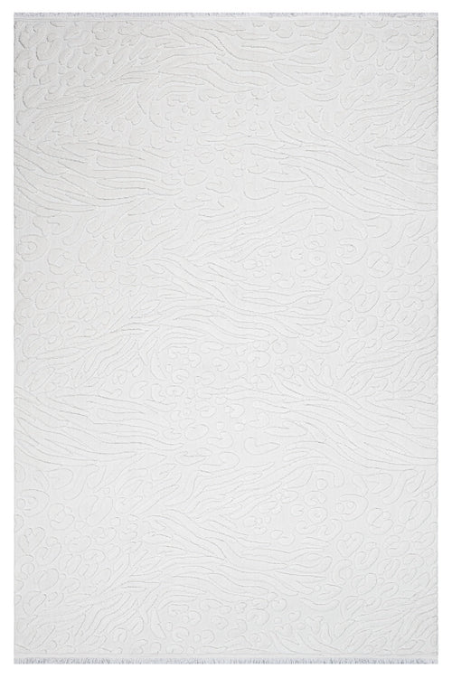 Spruce Beyaz Geometrik Polyester Makine Alan Halısı