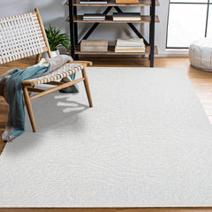 Spruce Beyaz Geometrik Polyester Makine Alan Halısı