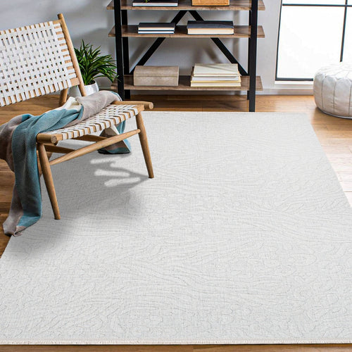 Spruce Beyaz Geometrik Polyester Makine Alan Halısı