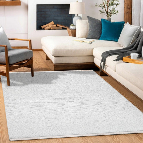 Spruce Beyaz Geometrik Polyester Makine Alan Halısı