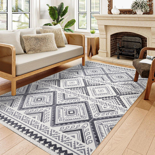 Shadow Gri Geometrik Polyester Makine Halısı