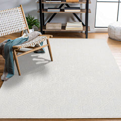 Zephyr Beyaz Geometrik Polyester Makine Halısı